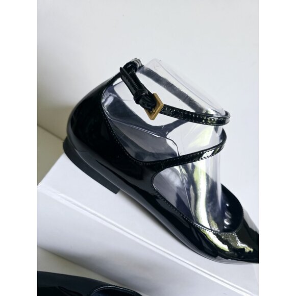 Massimo Dutti Patent Leather Black Ballet Flats Buckle Strappy Pointed Toe 39 8 - Picture 6 of 14